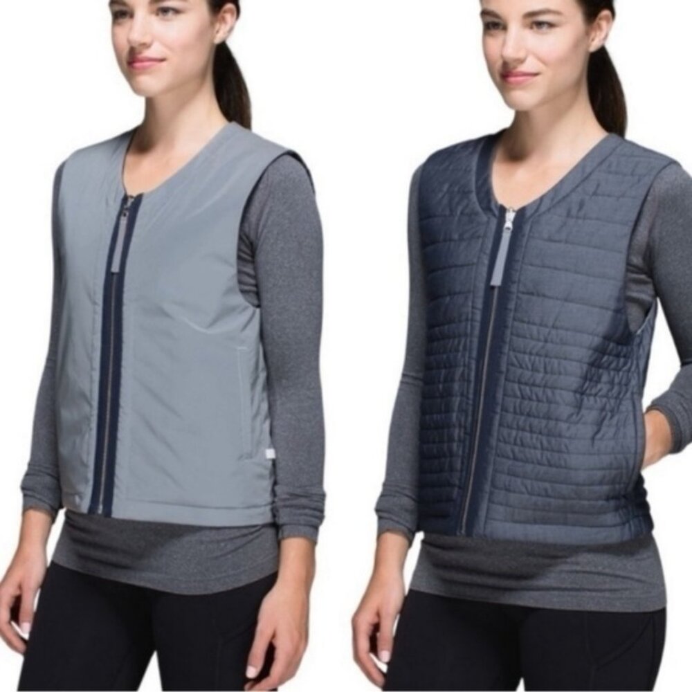 Lululemon Womens Vest Light & Bright Reversible Reflective Zip Silver Si…